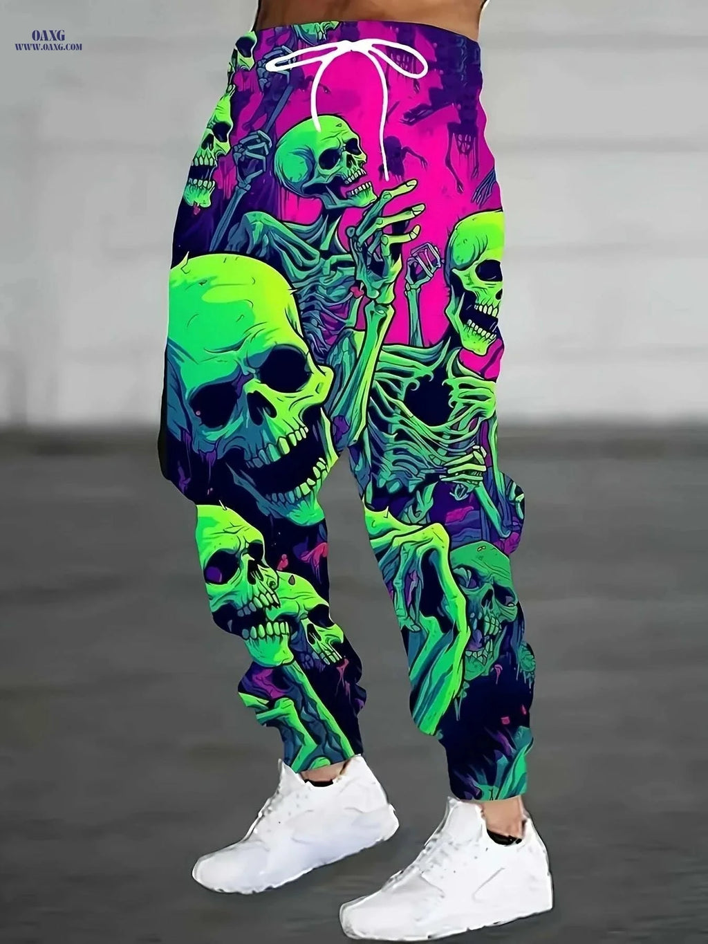 Vibrant Skull Joggers - Loose Fit Athletic Pants with Pockets   OAXG 