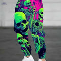 Vibrant Skull Joggers - Loose Fit Athletic Pants with Pockets   OAXG Green / S