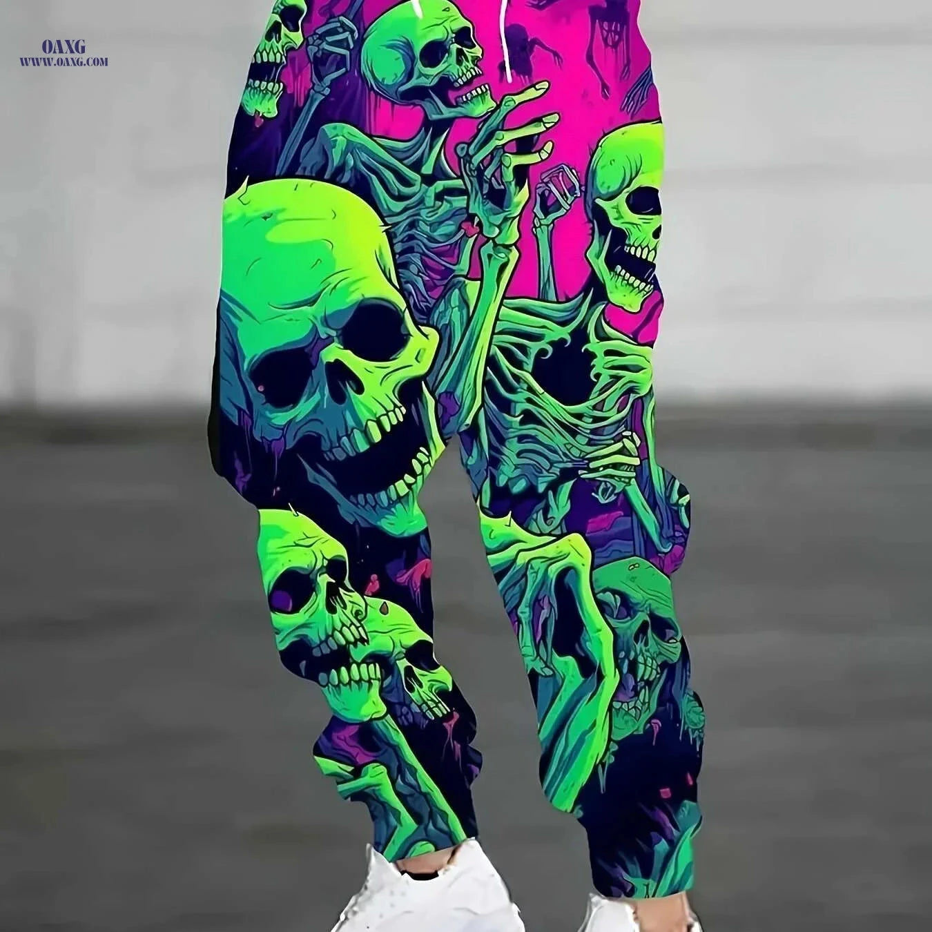Vibrant Skull Joggers - Loose Fit Athletic Pants with Pockets   OAXG Green / S
