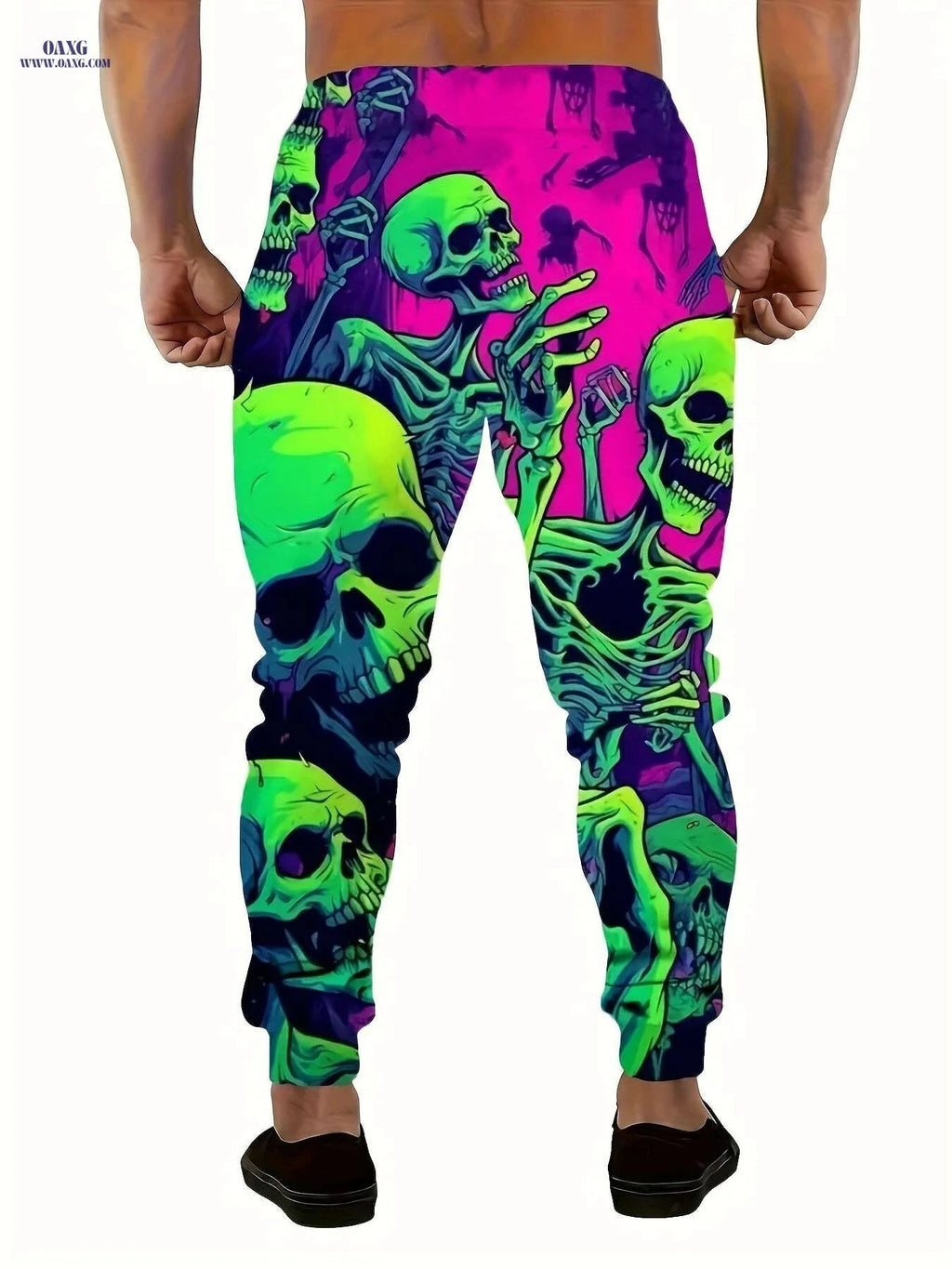 Vibrant Skull Joggers - Loose Fit Athletic Pants with Pockets   OAXG 