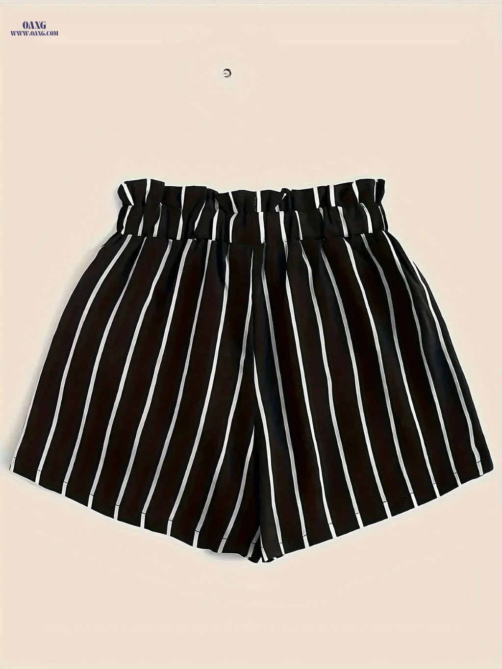 Vibrant Striped Paperbag Waist Shorts - Loose Fit, Machine Washable   OAXG 