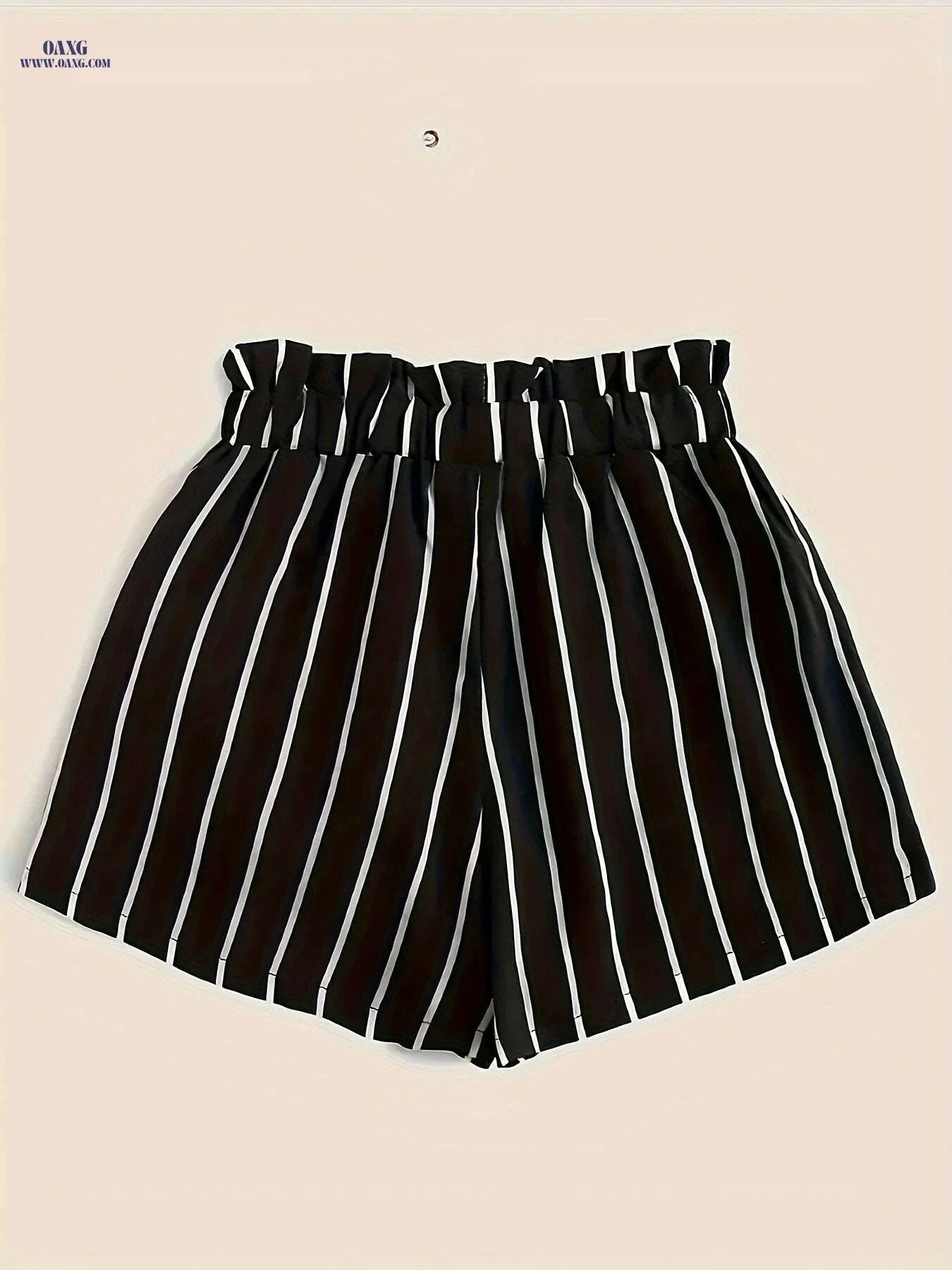 Vibrant Striped Paperbag Waist Shorts - Loose Fit, Machine Washable   OAXG 