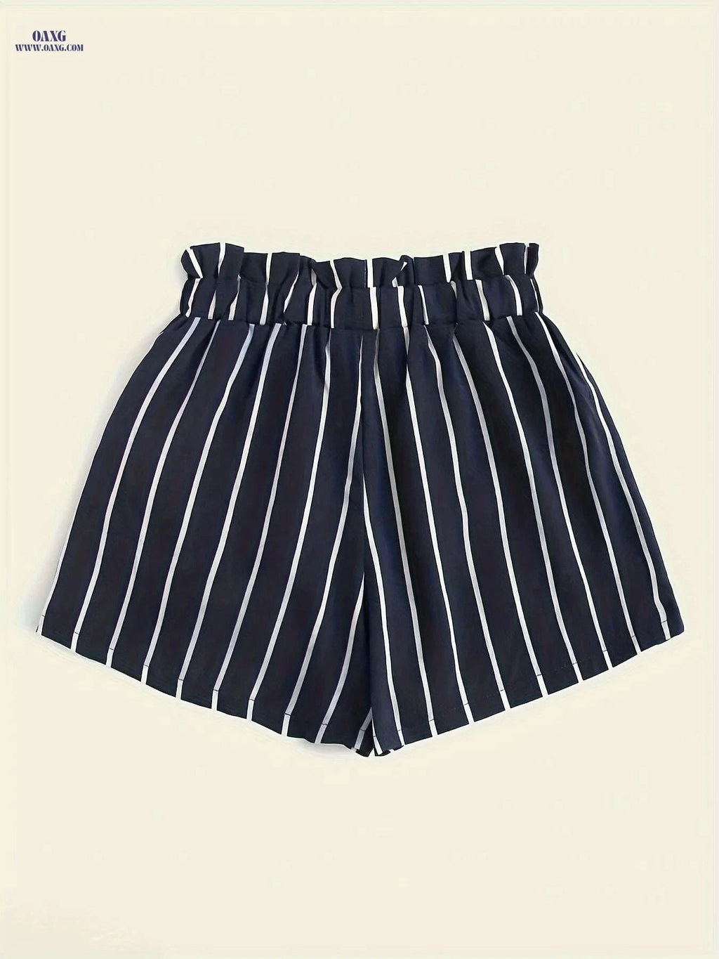 Vibrant Striped Paperbag Waist Shorts - Loose Fit, Machine Washable   OAXG 