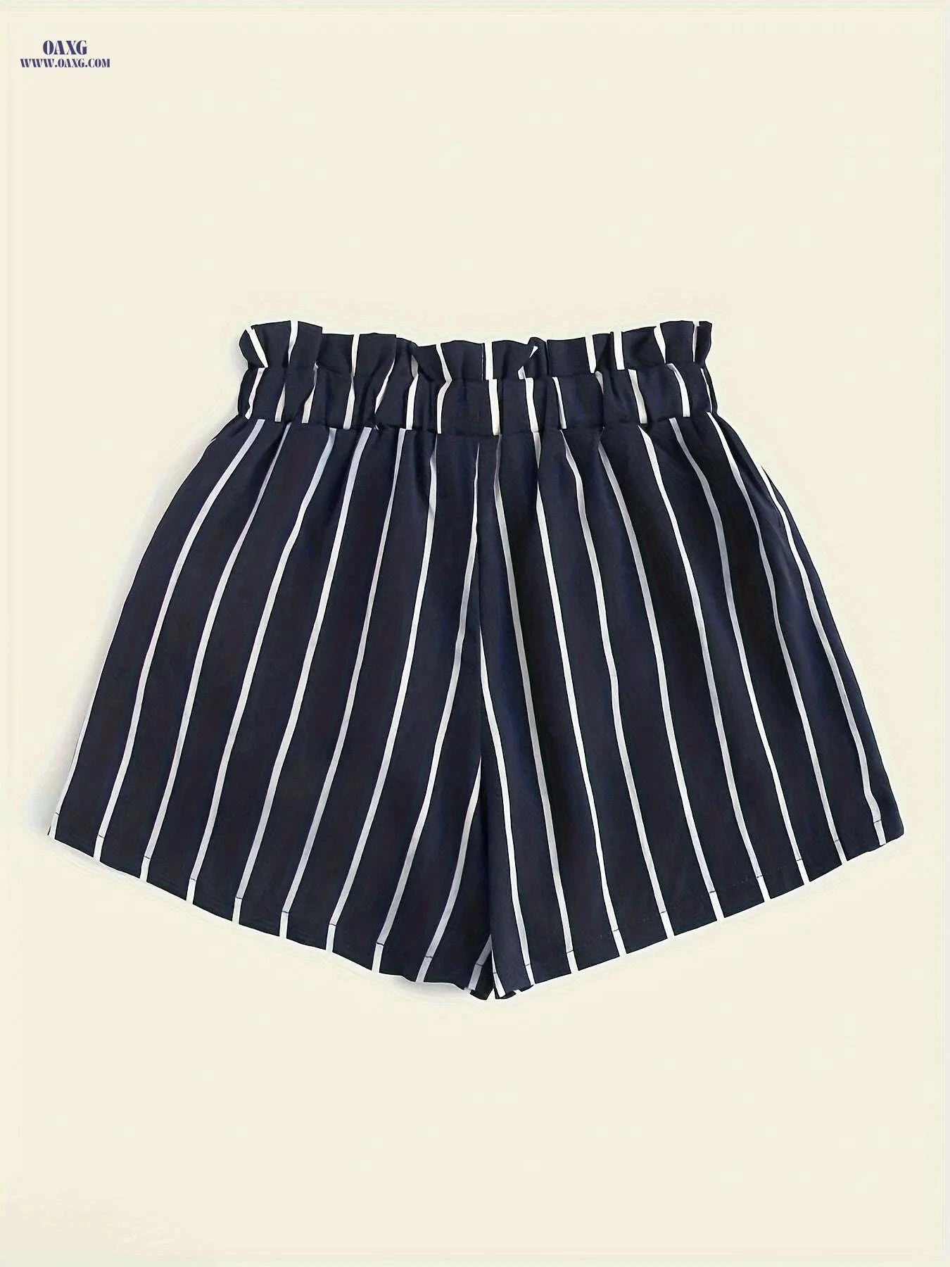 Vibrant Striped Paperbag Waist Shorts - Loose Fit, Machine Washable   OAXG 