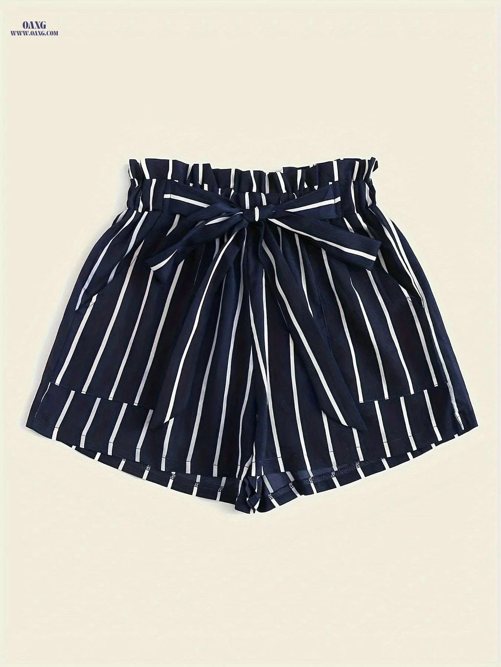Vibrant Striped Paperbag Waist Shorts - Loose Fit, Machine Washable   OAXG 