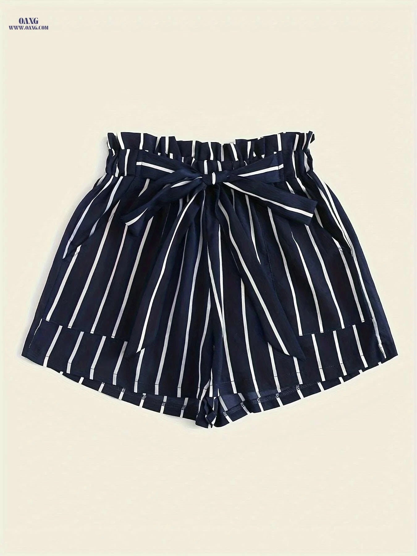 Vibrant Striped Paperbag Waist Shorts - Loose Fit, Machine Washable   OAXG 