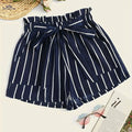 Vibrant Striped Paperbag Waist Shorts - Loose Fit, Machine Washable   OAXG 