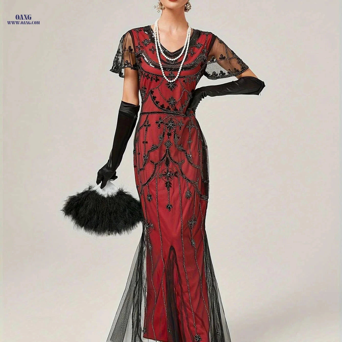 Vintage 1920s Gatsby Sequin Flapper Dress - Elegant Tassel Detail   OAXG 