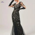 Vintage 1920s Gatsby Sequin Flapper Dress - Elegant Tassel Detail   OAXG 