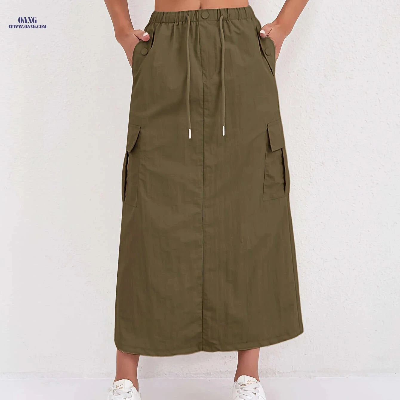 Vintage A-Line Work Skirt for Women - High Waist, Multiple Pockets   OAXG 