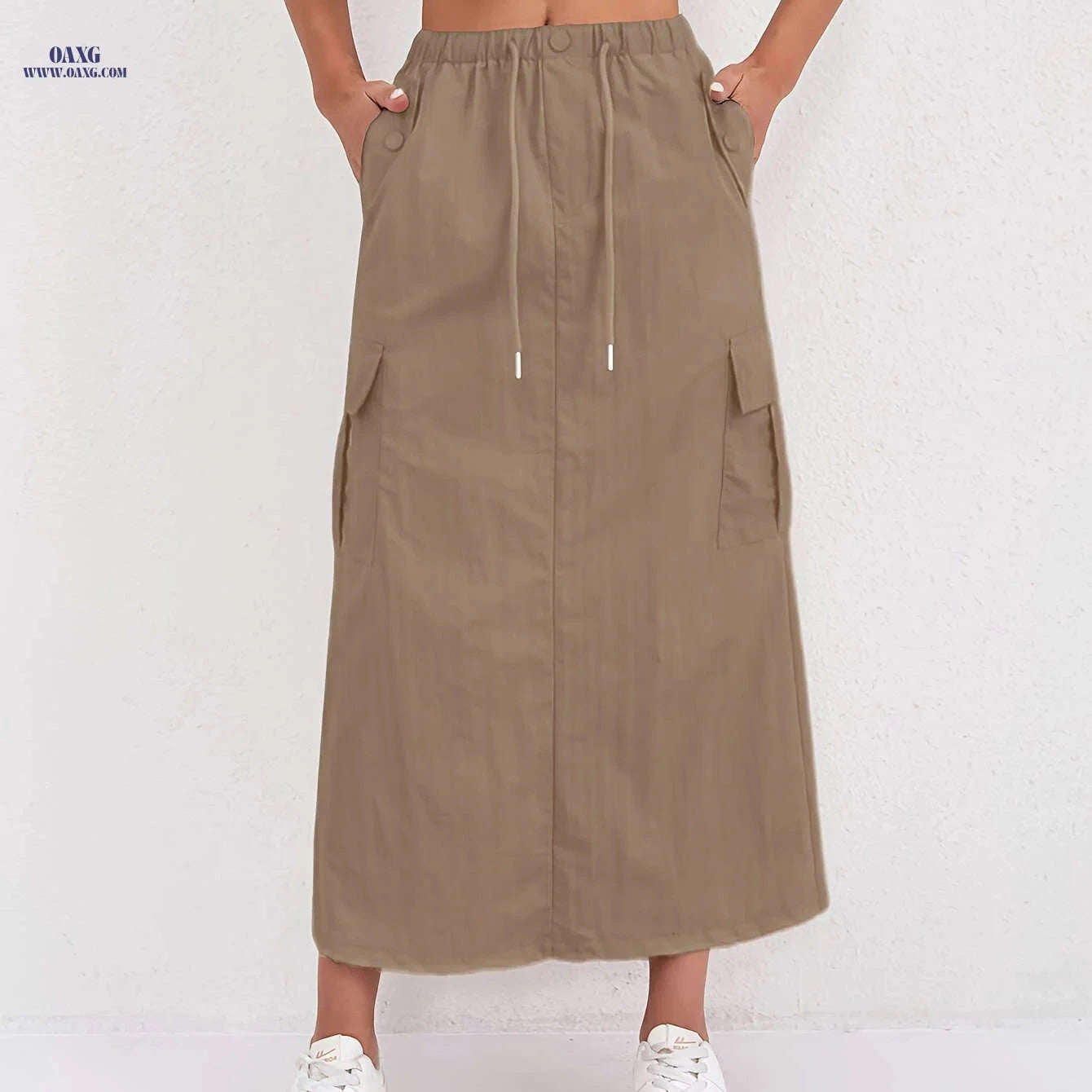 Vintage A-Line Work Skirt for Women - High Waist, Multiple Pockets   OAXG 