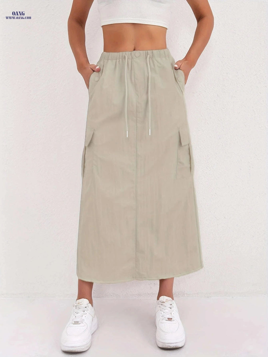 Vintage A-Line Work Skirt for Women - High Waist, Multiple Pockets   OAXG 