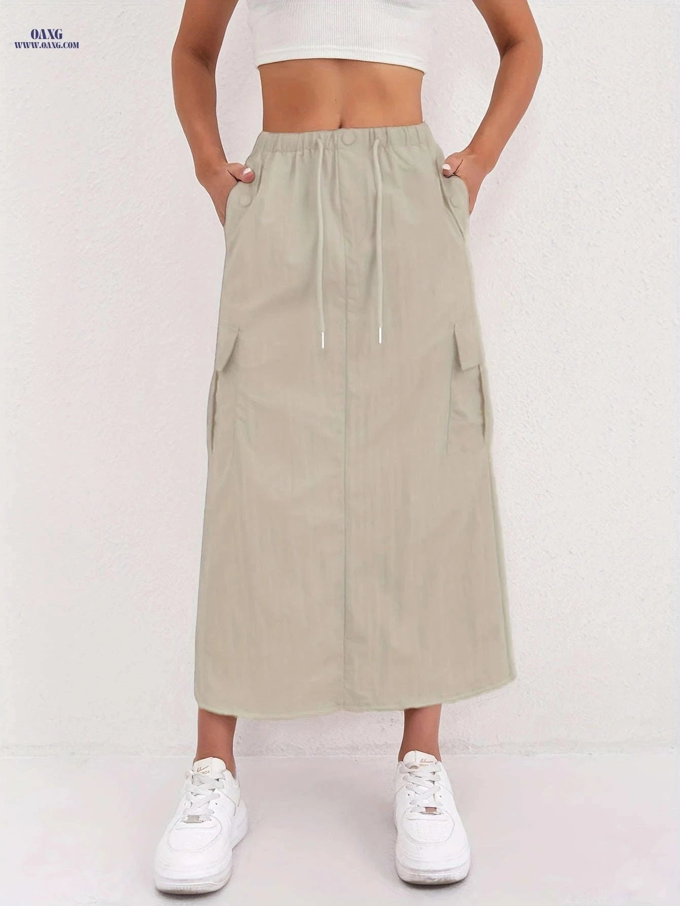 Vintage A-Line Work Skirt for Women - High Waist, Multiple Pockets   OAXG 