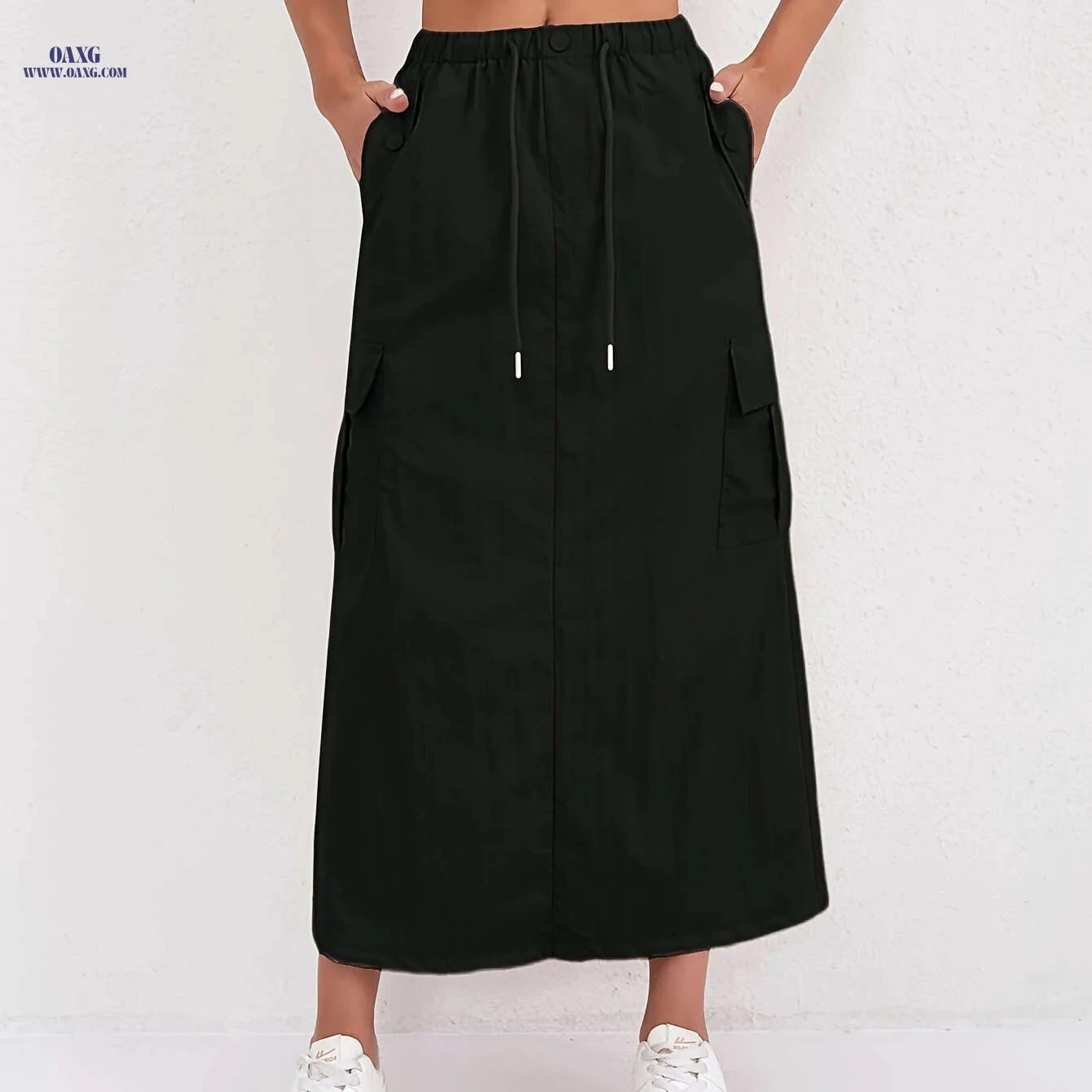 Vintage A-Line Work Skirt for Women - High Waist, Multiple Pockets   OAXG 