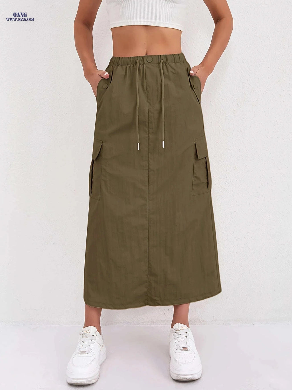 Vintage A-Line Work Skirt for Women - High Waist, Multiple Pockets   OAXG 