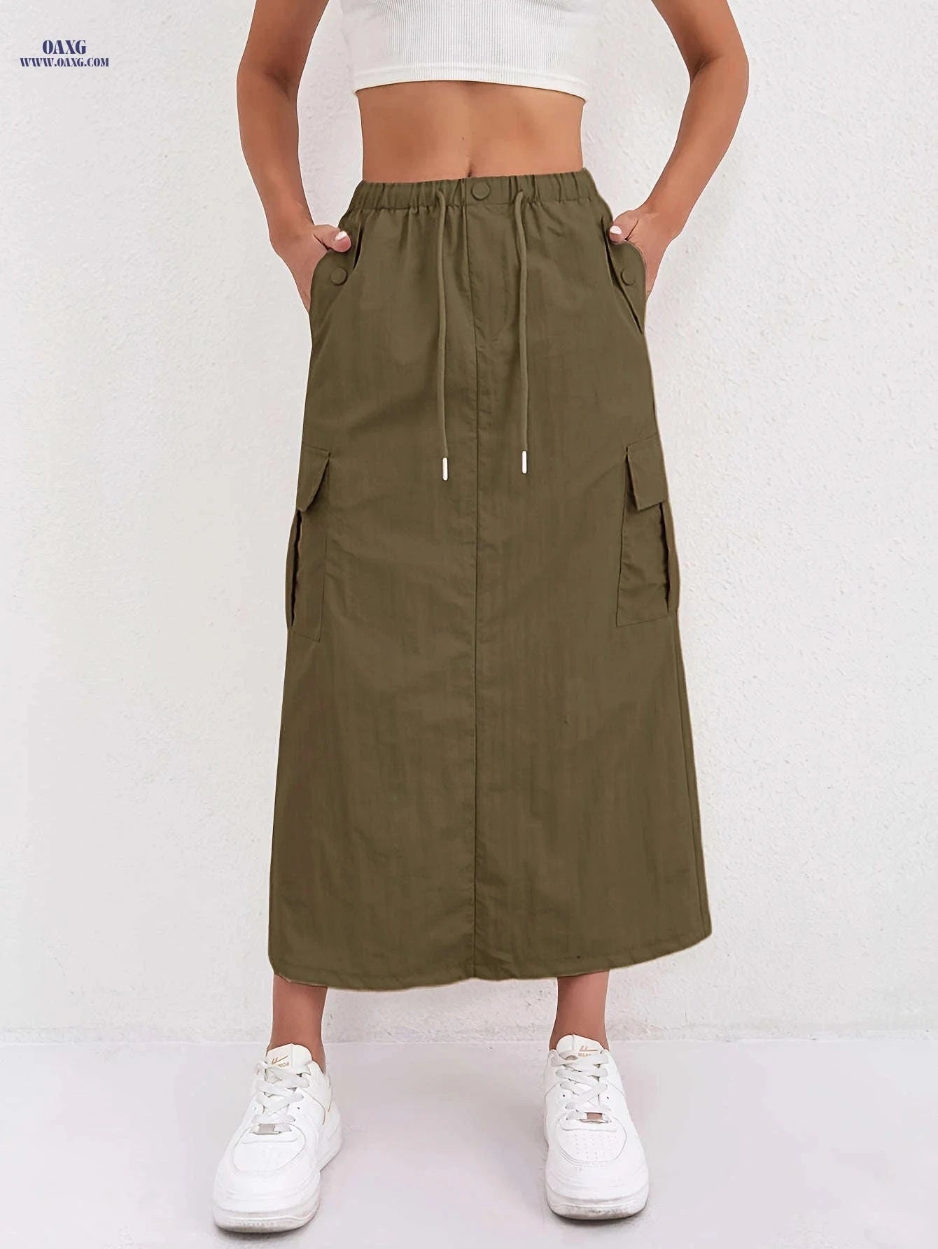 Vintage A-Line Work Skirt for Women - High Waist, Multiple Pockets   OAXG 