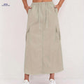 Vintage A-Line Work Skirt for Women - High Waist, Multiple Pockets   OAXG Khaki / S