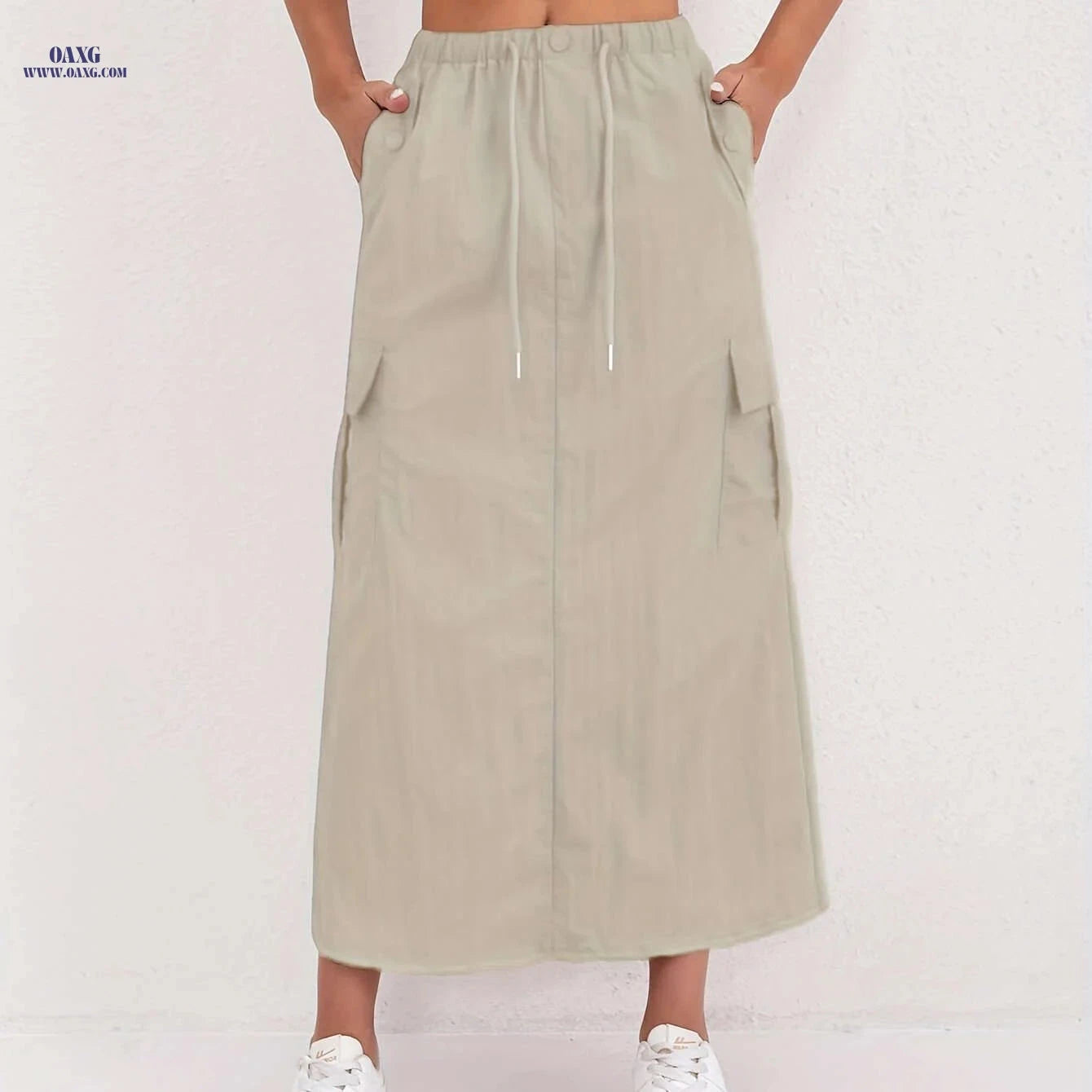 Vintage A-Line Work Skirt for Women - High Waist, Multiple Pockets   OAXG Khaki / S