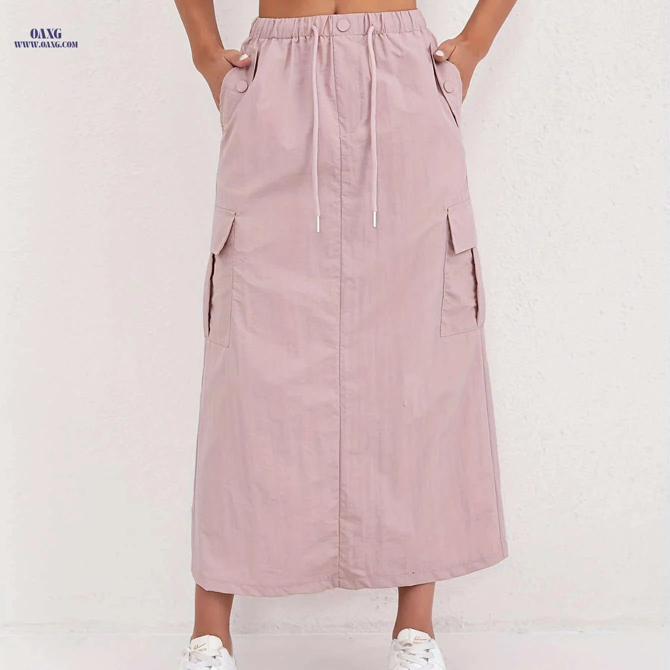 Vintage A-Line Work Skirt for Women - High Waist, Multiple Pockets   OAXG Khaki / S