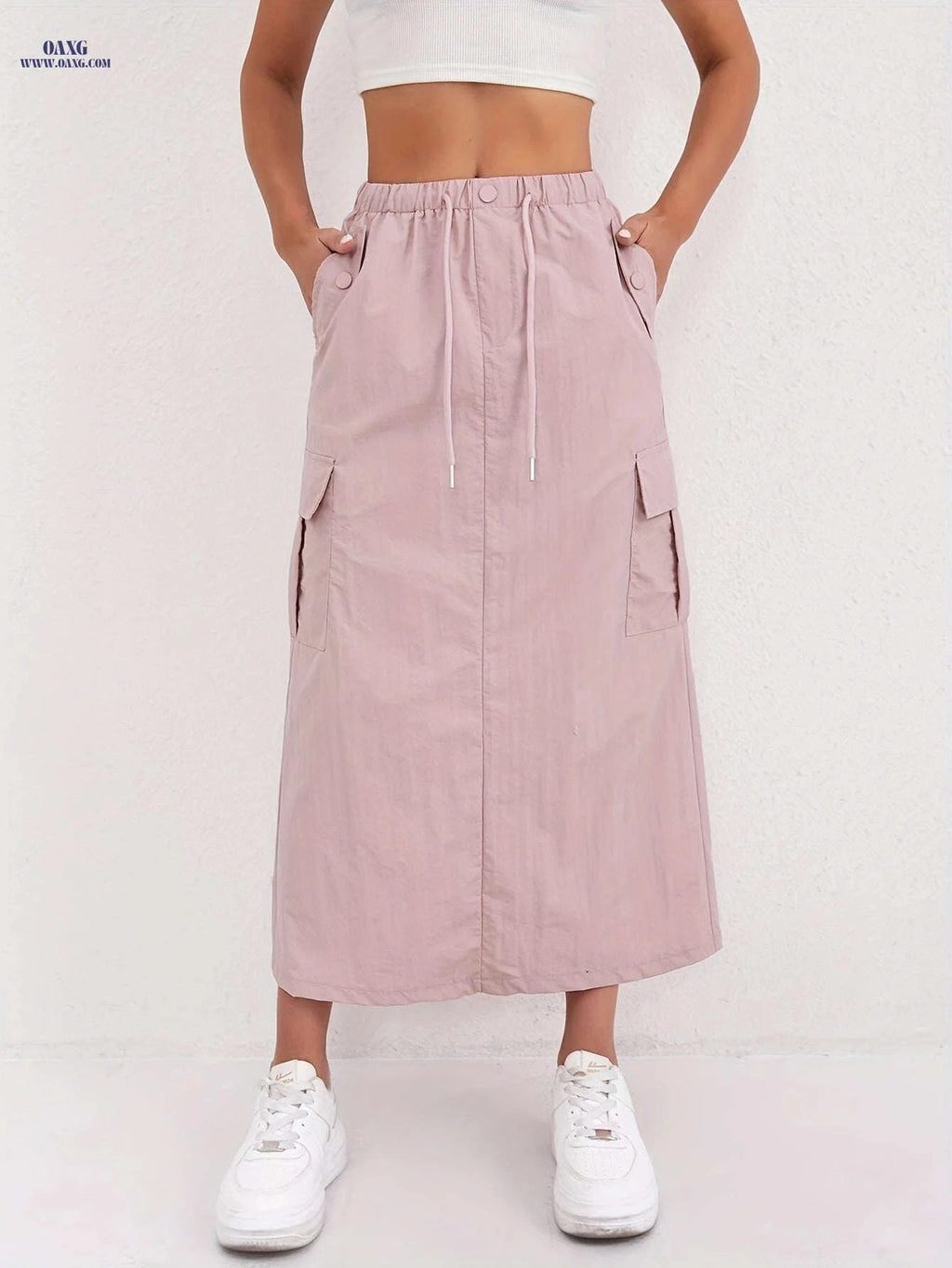 Vintage A-Line Work Skirt for Women - High Waist, Multiple Pockets   OAXG Khaki / S