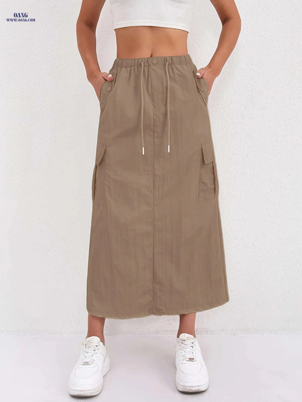 Vintage A-Line Work Skirt for Women - High Waist, Multiple Pockets   OAXG 