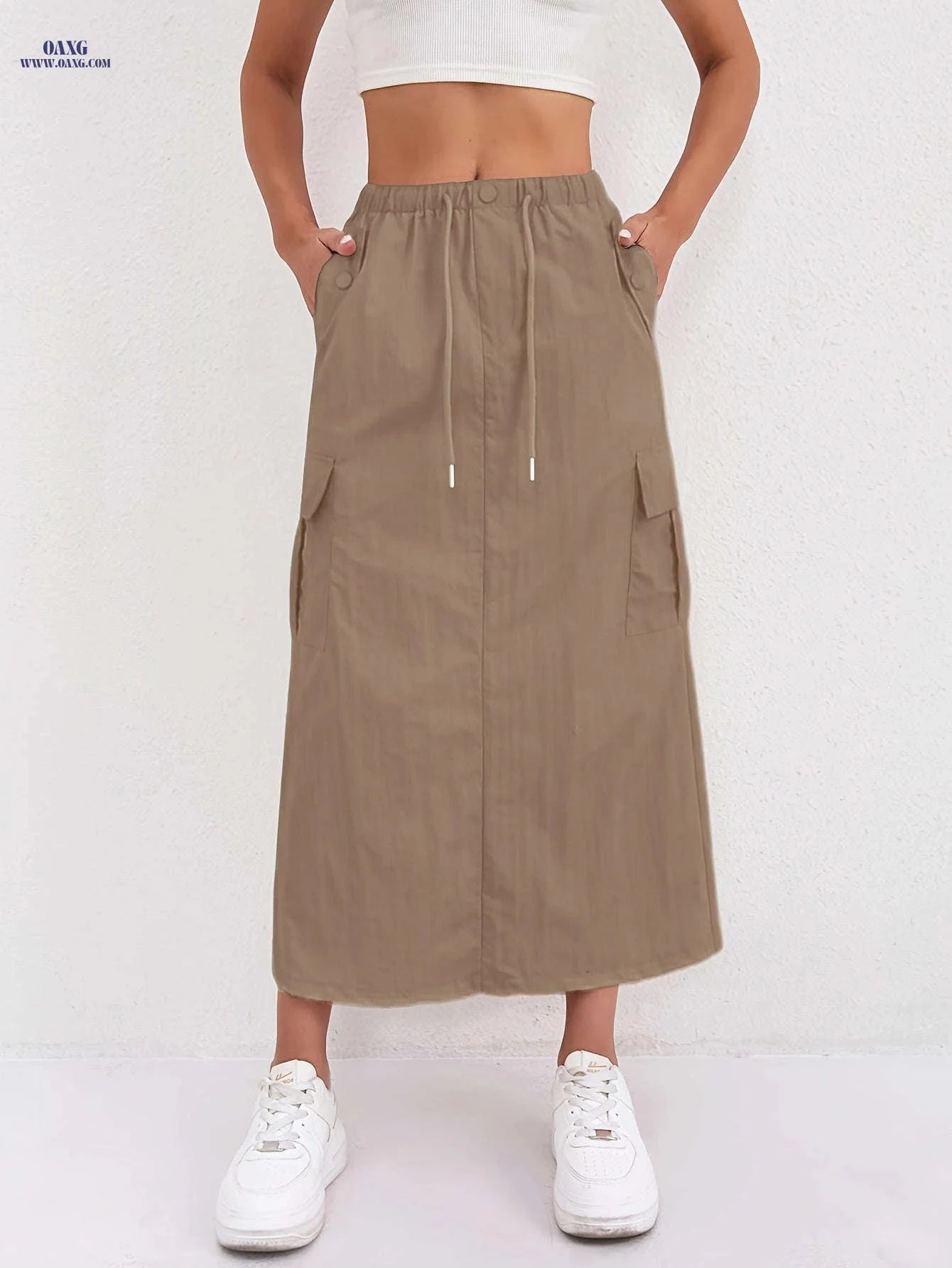 Vintage A-Line Work Skirt for Women - High Waist, Multiple Pockets   OAXG 