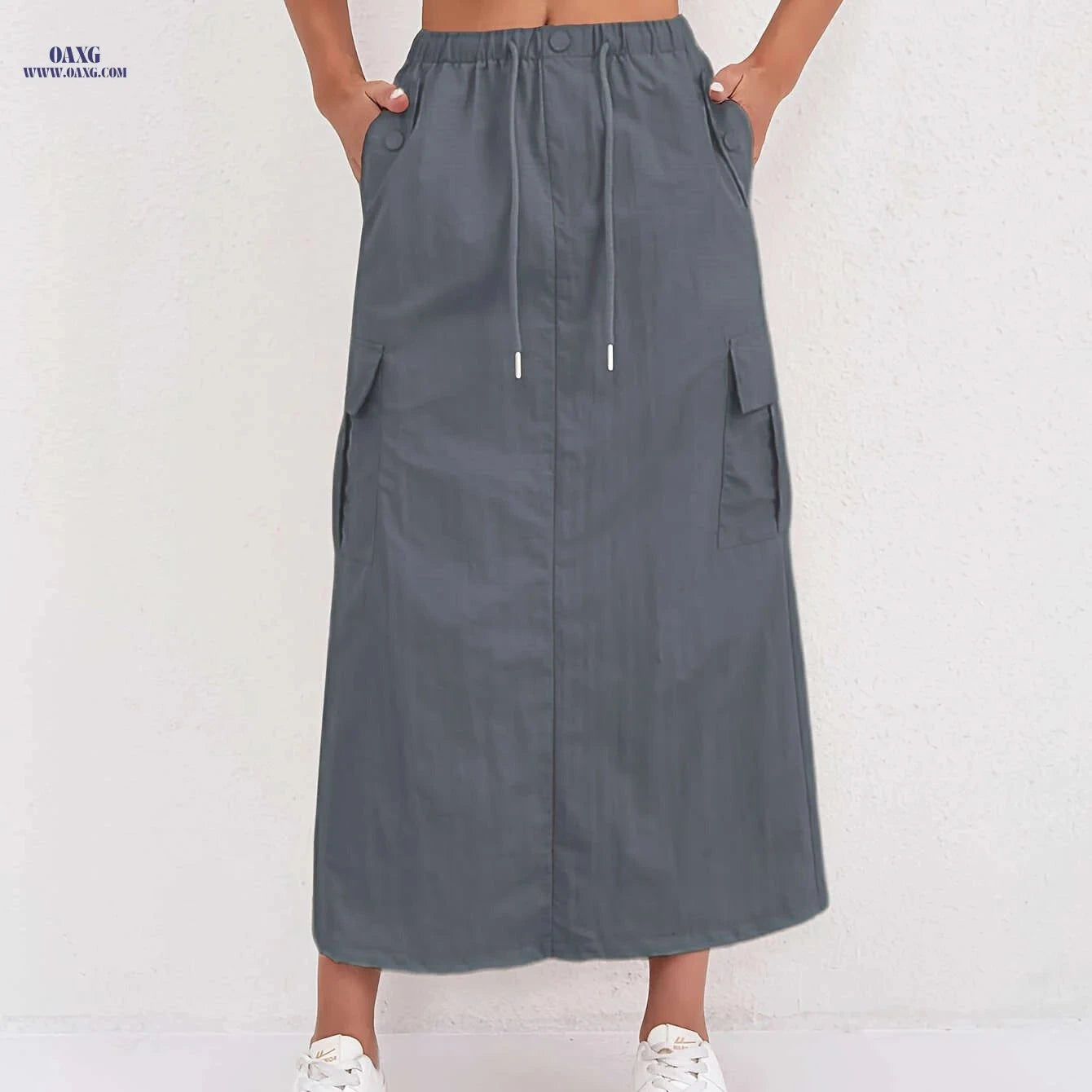 Vintage A-Line Work Skirt for Women - High Waist, Multiple Pockets   OAXG 