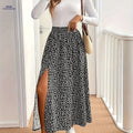 Vintage Black Floral Skirt with Slit - 100% Polyester, Machine Washable   OAXG Mixed Color / S