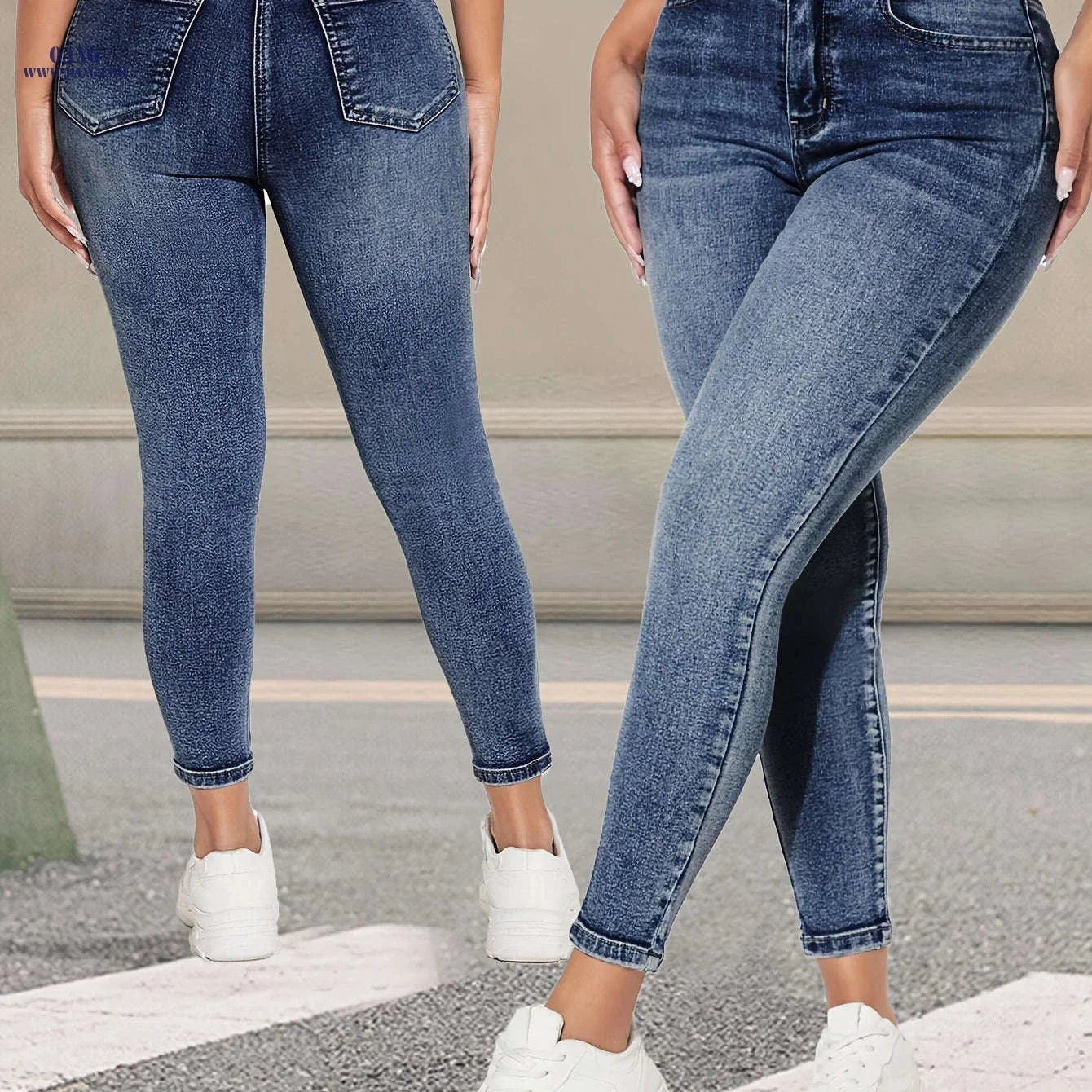 Vintage Blue Stretch Skinny Pants - Elegant All-Season Denim Fit   OAXG Sky Blue / XS