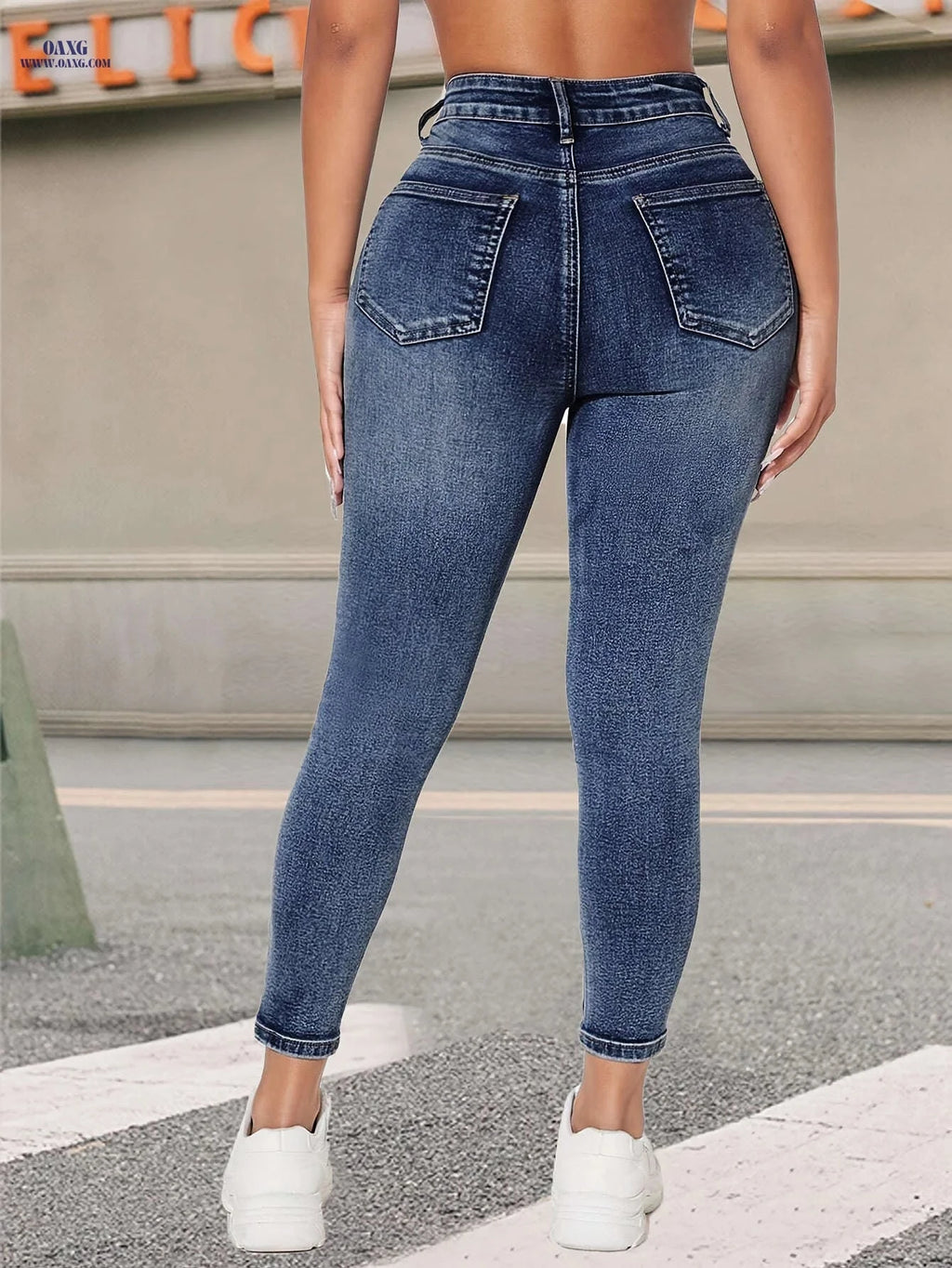 Vintage Blue Stretch Skinny Pants - Elegant All-Season Denim Fit   OAXG Sky Blue / XS