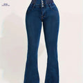 Vintage Flare Jeans for Women - High Waist, Shirred Detail, Blue Denim   OAXG Medium Blue / S