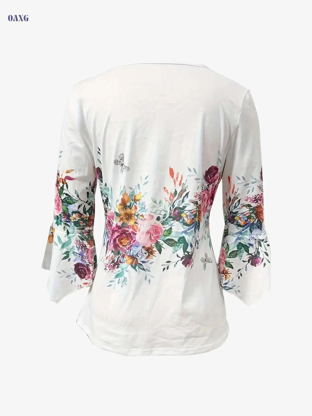 Vintage Floral Print Notched Neck Blouse - Perfect for Spring & Summer   OAXG White / S