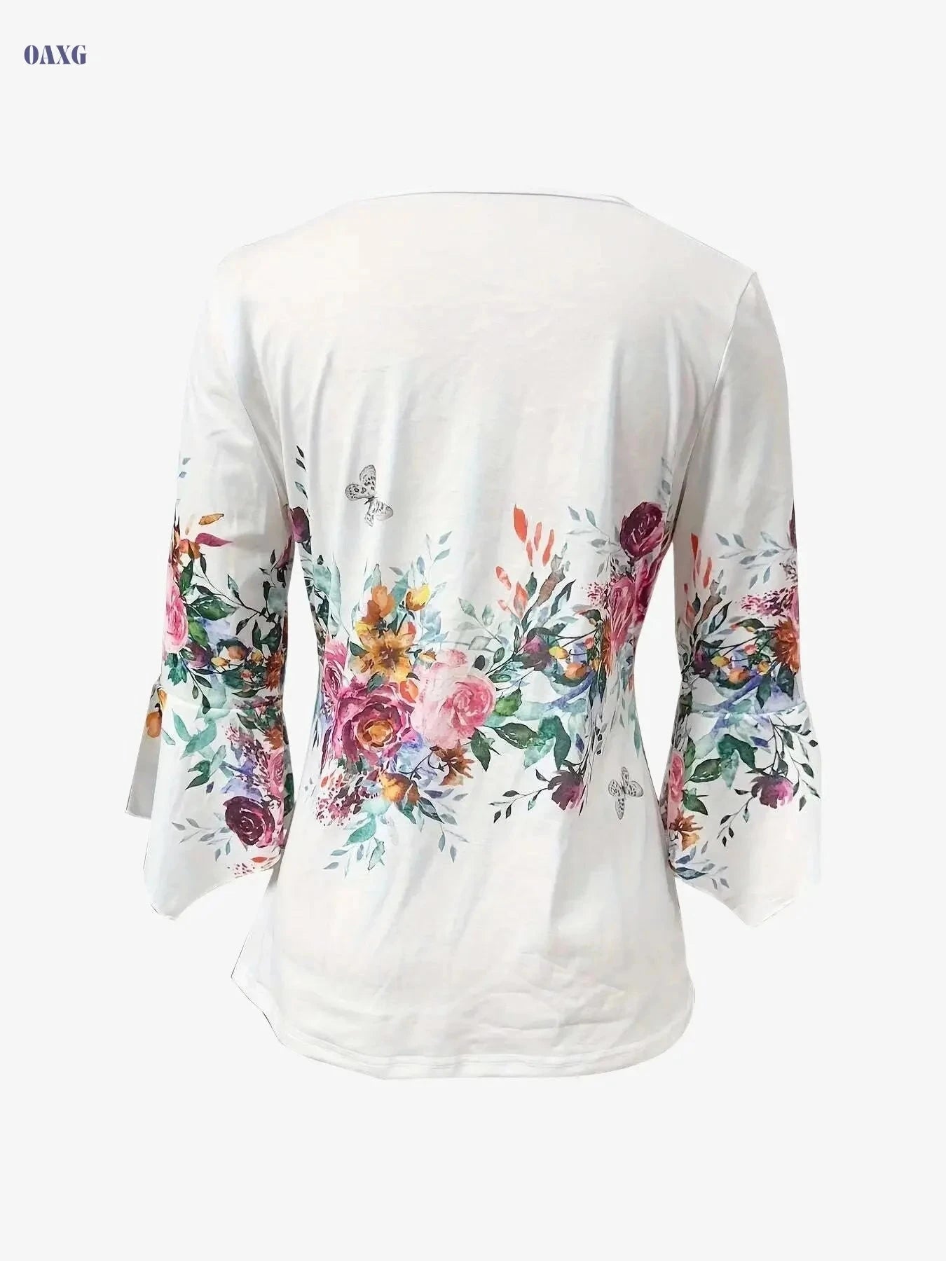 Vintage Floral Print Notched Neck Blouse - Perfect for Spring & Summer   OAXG White / S