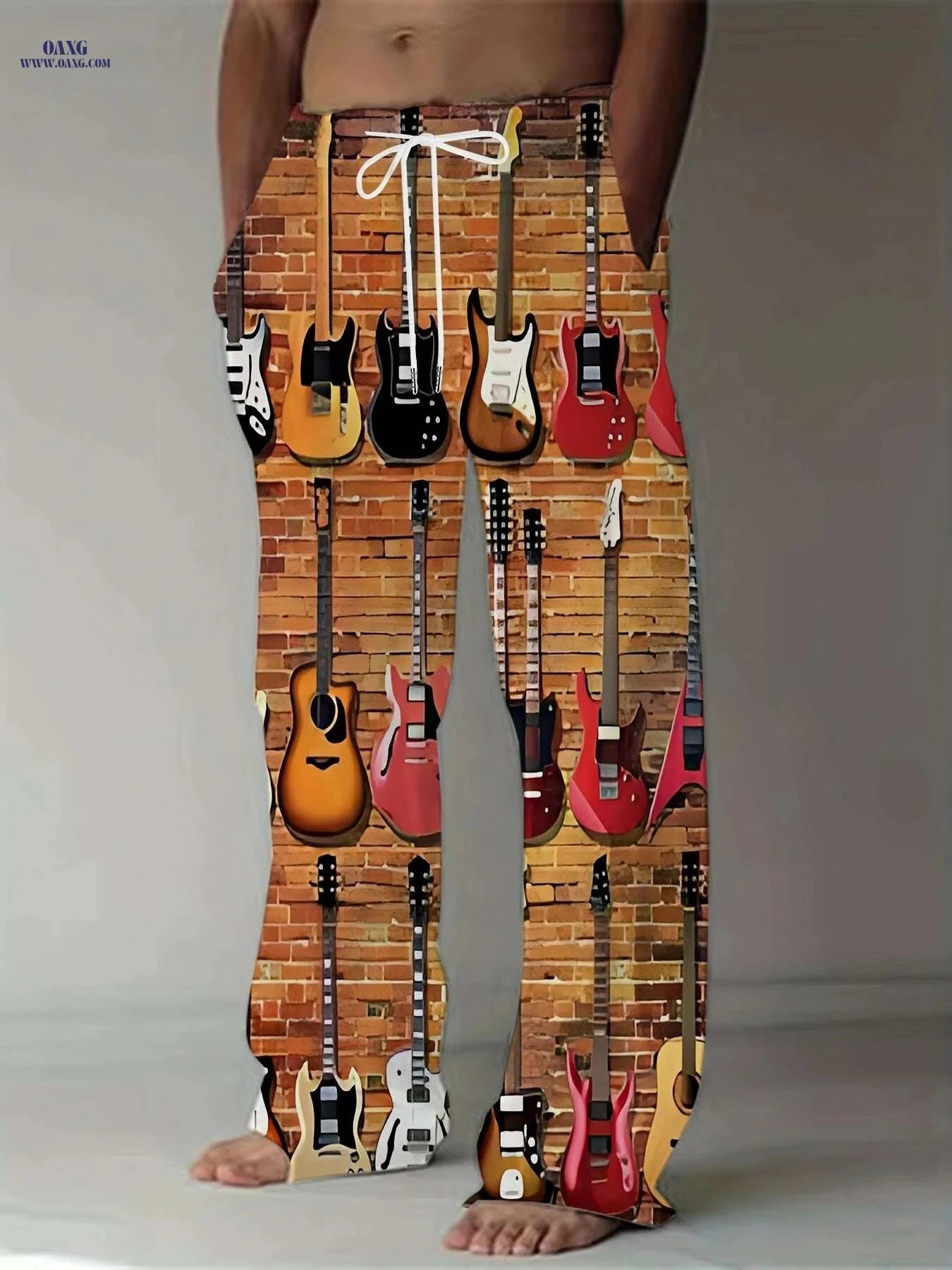 Vintage Guitar 3D Print Pants - Casual Loose Fit Straight Leg Style   OAXG 