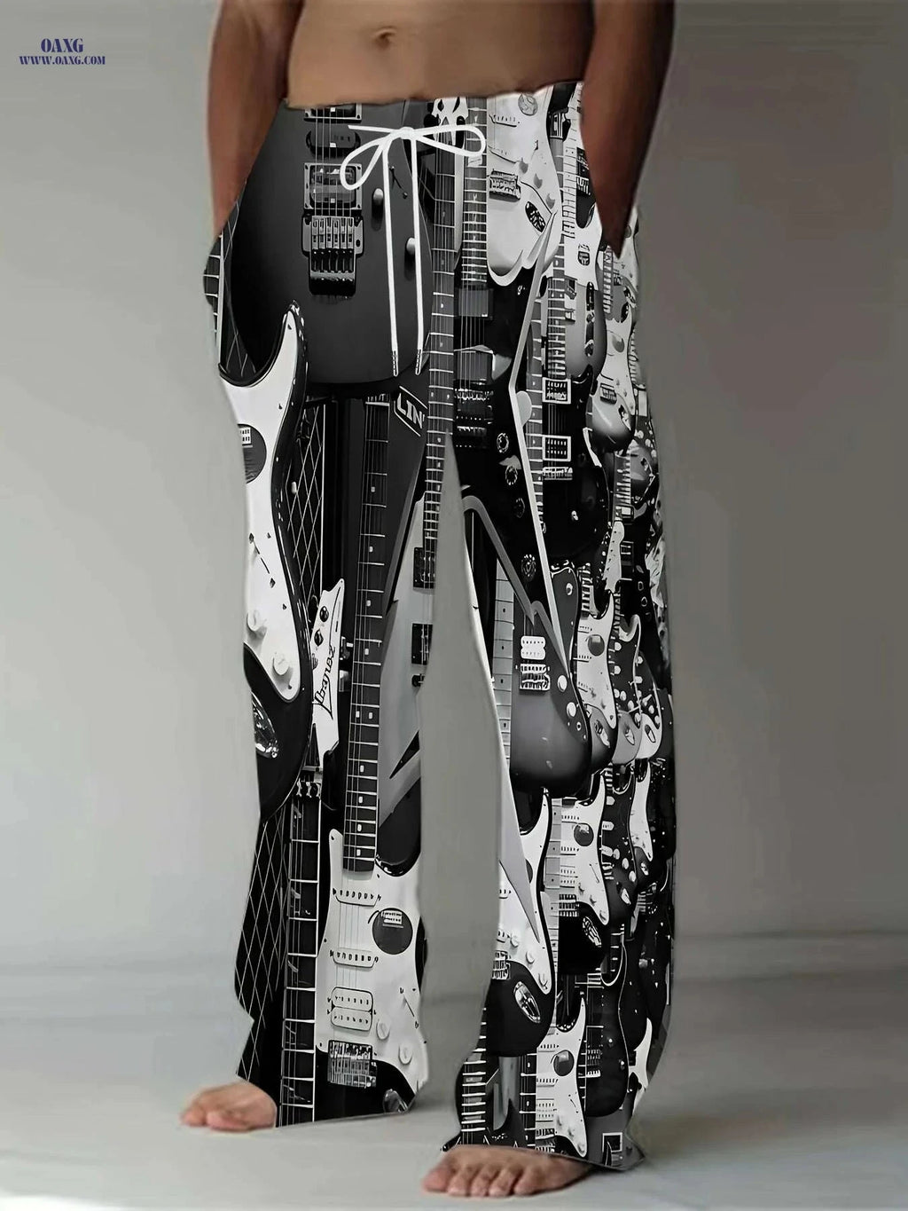 Vintage Guitar 3D Print Pants - Casual Loose Fit Straight Leg Style   OAXG 