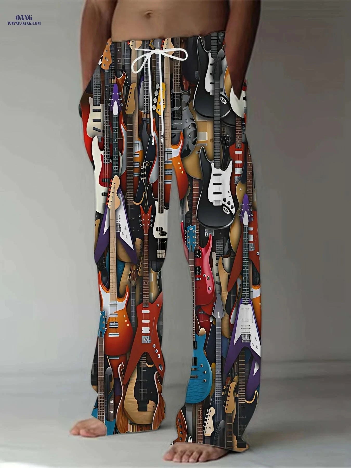 Vintage Guitar 3D Print Pants - Casual Loose Fit Straight Leg Style   OAXG Mixed Color / M