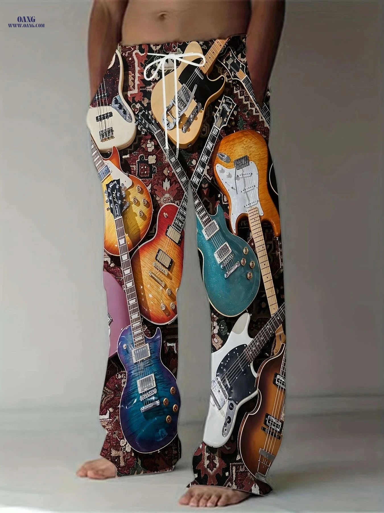 Vintage Guitar 3D Print Pants - Casual Loose Fit Straight Leg Style   OAXG Mixed Color / M