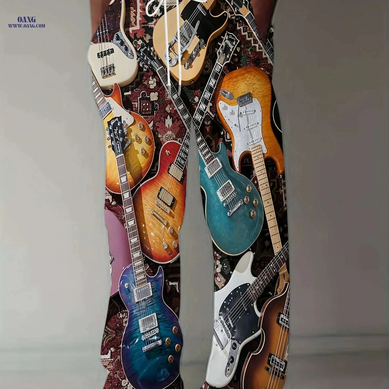 Vintage Guitar 3D Print Pants - Casual Loose Fit Straight Leg Style   OAXG Mixed Color / M