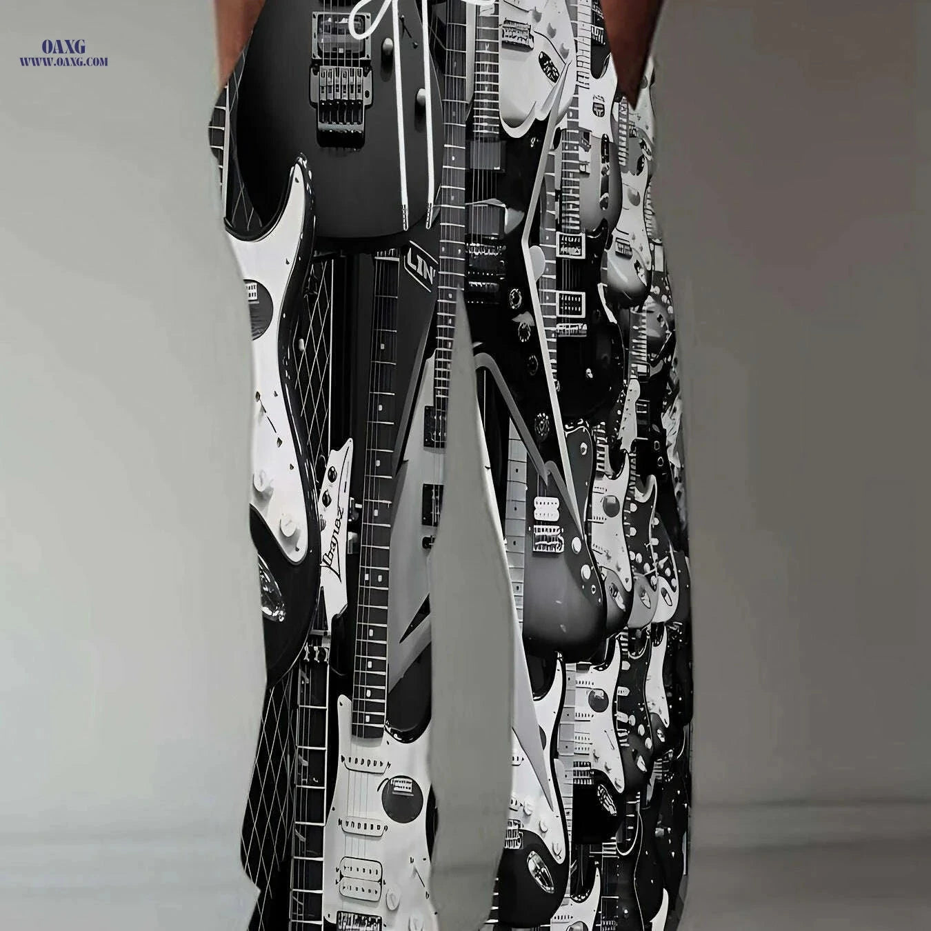 Vintage Guitar 3D Print Pants - Casual Loose Fit Straight Leg Style   OAXG Mixed Color / M