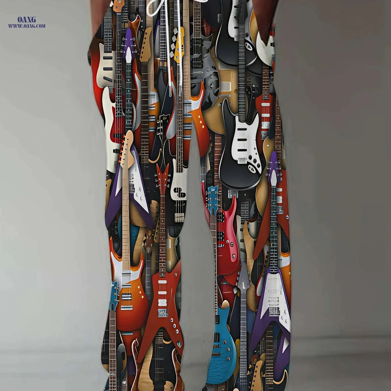 Vintage Guitar 3D Print Pants - Casual Loose Fit Straight Leg Style   OAXG Mixed Color / M