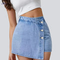 Vintage High-Waist Denim Skort - Women's Casual Button Front Style   OAXG 