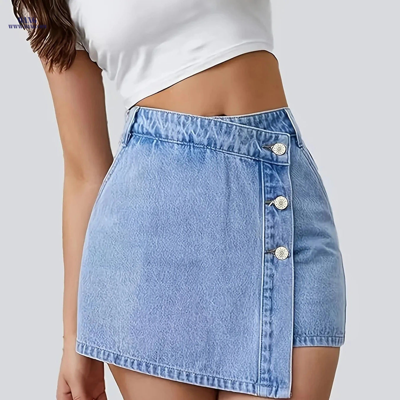 Vintage High-Waist Denim Skort - Women's Casual Button Front Style   OAXG 