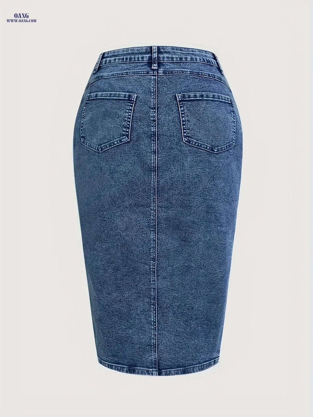 Vintage High-Waisted Denim Midi Skirt - Front Button & Regular Fit   OAXG 