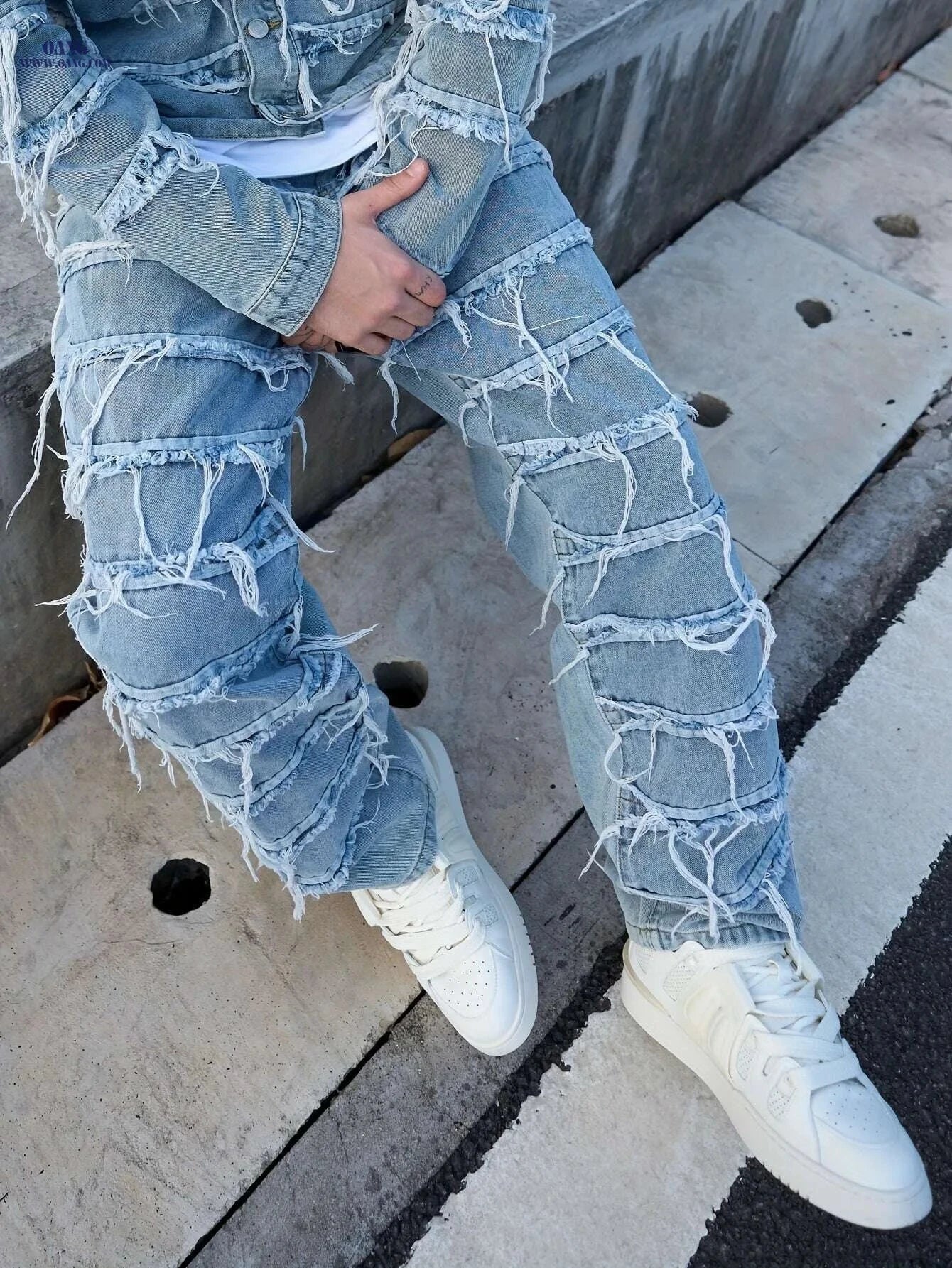 Vintage-Inspired Distressed Jeans - Slim Fit Stretch Denim Pants   OAXG 
