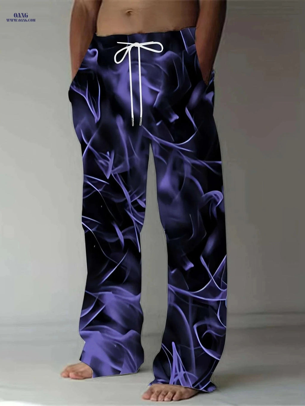 Vintage-Inspired Loose-Fit Straight-Leg Pants - Floral Print & Comfortable   OAXG Violet Blue / M