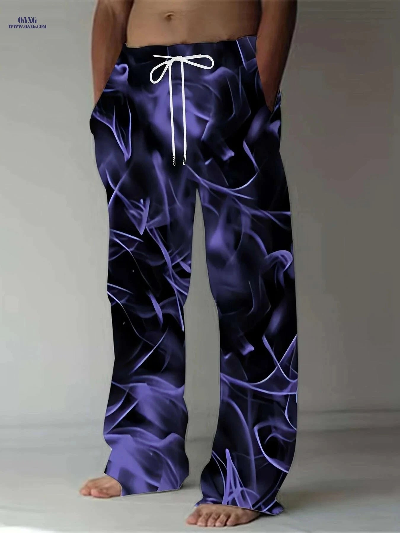 Vintage-Inspired Loose-Fit Straight-Leg Pants - Floral Print & Comfortable   OAXG Violet Blue / M