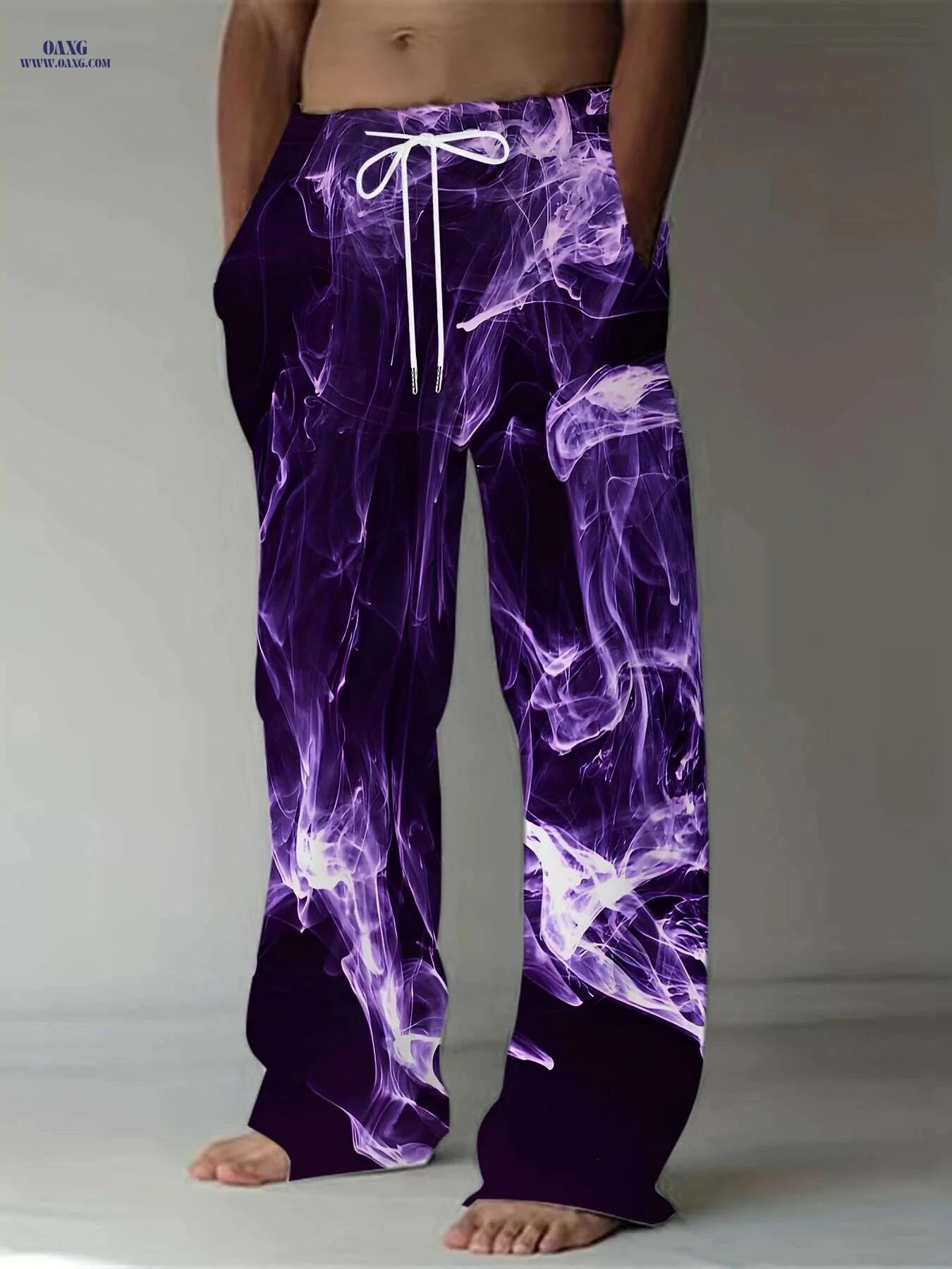 Vintage-Inspired Loose-Fit Straight-Leg Pants - Floral Print & Comfortable   OAXG Violet Blue / M