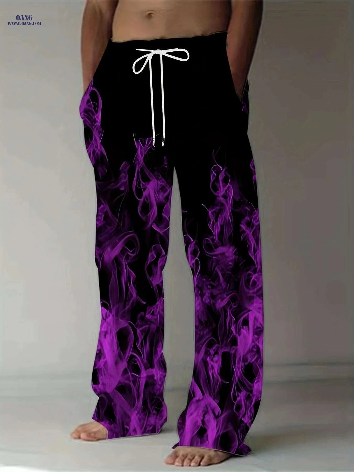 Vintage-Inspired Loose-Fit Straight-Leg Pants - Floral Print & Comfortable   OAXG Violet Blue / M