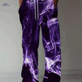 Vintage-Inspired Loose-Fit Straight-Leg Pants - Floral Print & Comfortable   OAXG Violet Blue / M