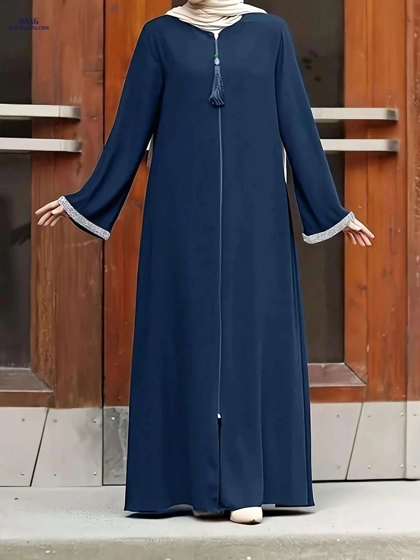 Vintage Long Dress for Women - Relaxed Fit, Round Neck, Solid Color   OAXG 